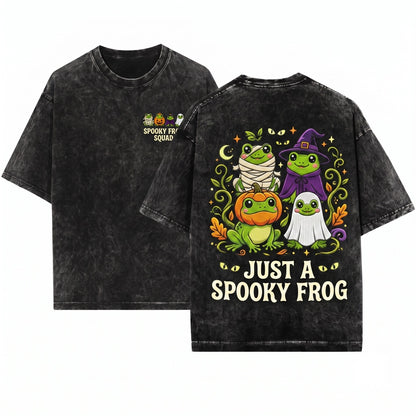 Just A Cute Kawaii Embroidered Spooky Halloween Frog Gift Unisex Wash T-Shirt