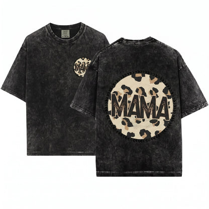 Mama Western Cowboy Leopard Print Circle Garment Dyed Gift Unisex Wash T-Shirt