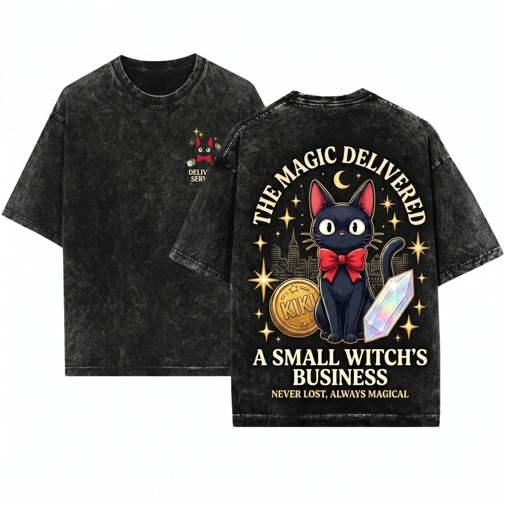 Jiji and Bread Anime Cat Embroidered Tee – Kawaii Cozy Shirt, Studio-Inspired Witchy Cat Gift, Cute Magical Familiar Tee