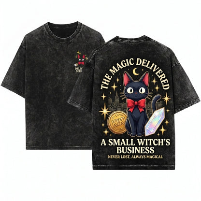 Jiji and Bread Anime Cat Embroidered Tee – Kawaii Cozy Shirt, Studio-Inspired Witchy Cat Gift, Cute Magical Familiar Tee