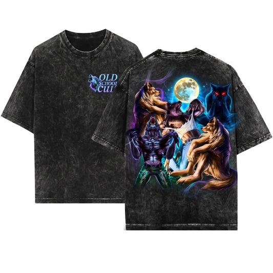 Alpha Wolf Vintage 90s Retro Meme Grunge Emo Silly Washed Graphic Apparel Unisex Wash T-Shirt
