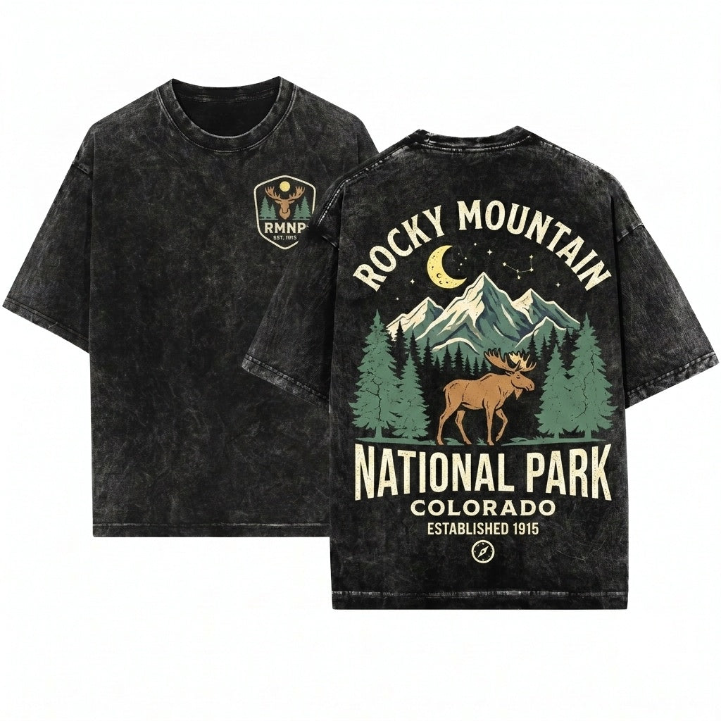 Rocky Mountain National Park Nature Outdoor Camping Hiking Graphic Unisex Wash T-Shirt