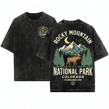 Rocky Mountain National Park Nature Outdoor Camping Hiking Graphic Unisex Wash T-Shirt