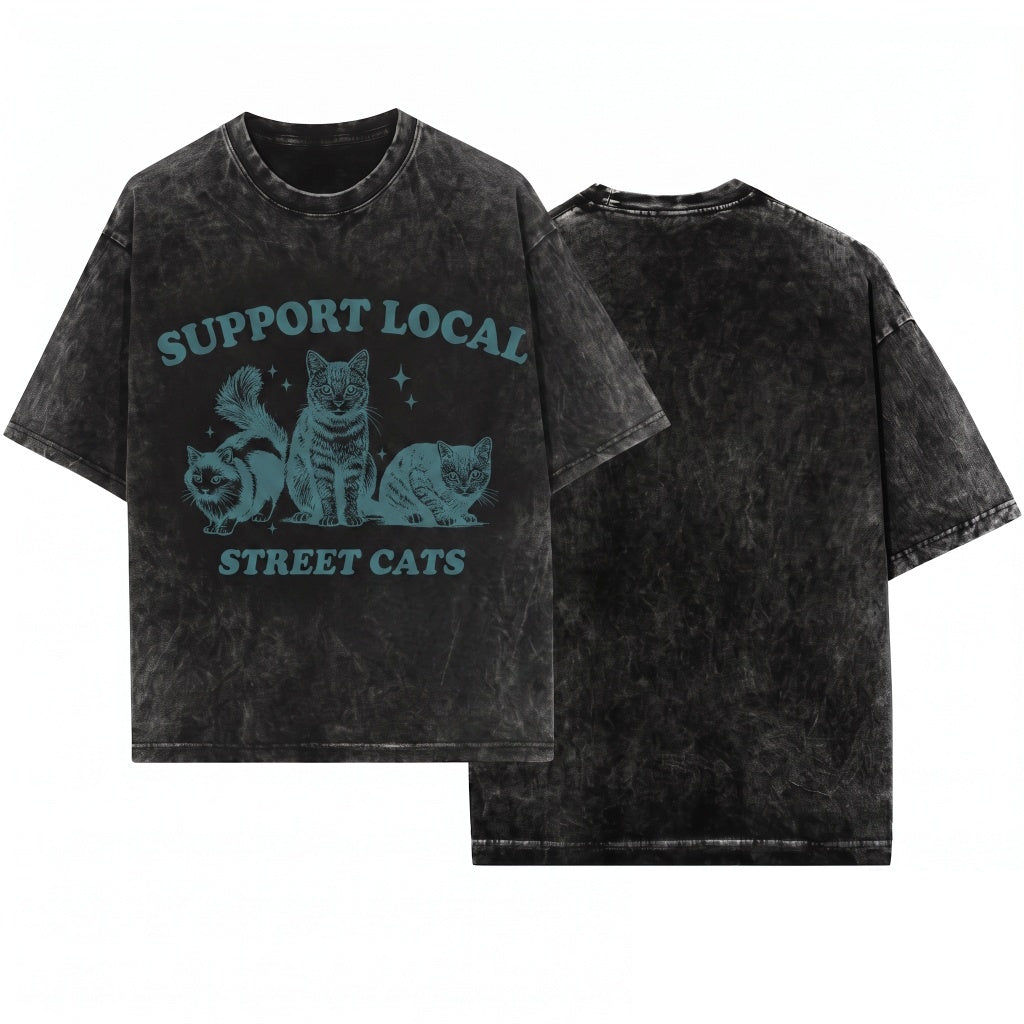 Support Local Street Cats Vintage 90s Retro Cute Kitten Meme Lovers Gift Funny Weird Top Unisex Wash T-Shirt