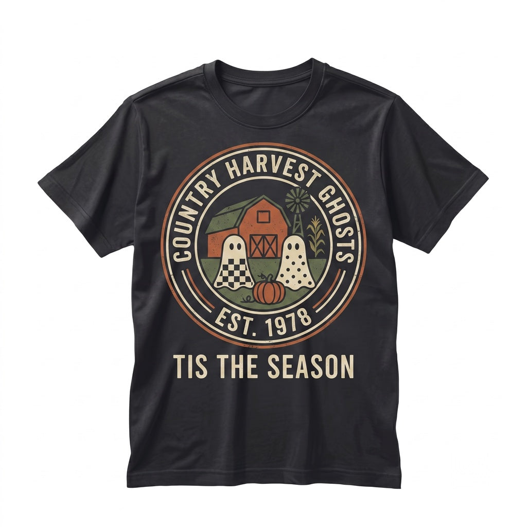 Tis Season Pumpkin Patch Farmhouse Halloween Checkered Floral Polka Dot Ghost Trio Fall Sweatshirt Unisex TShirt