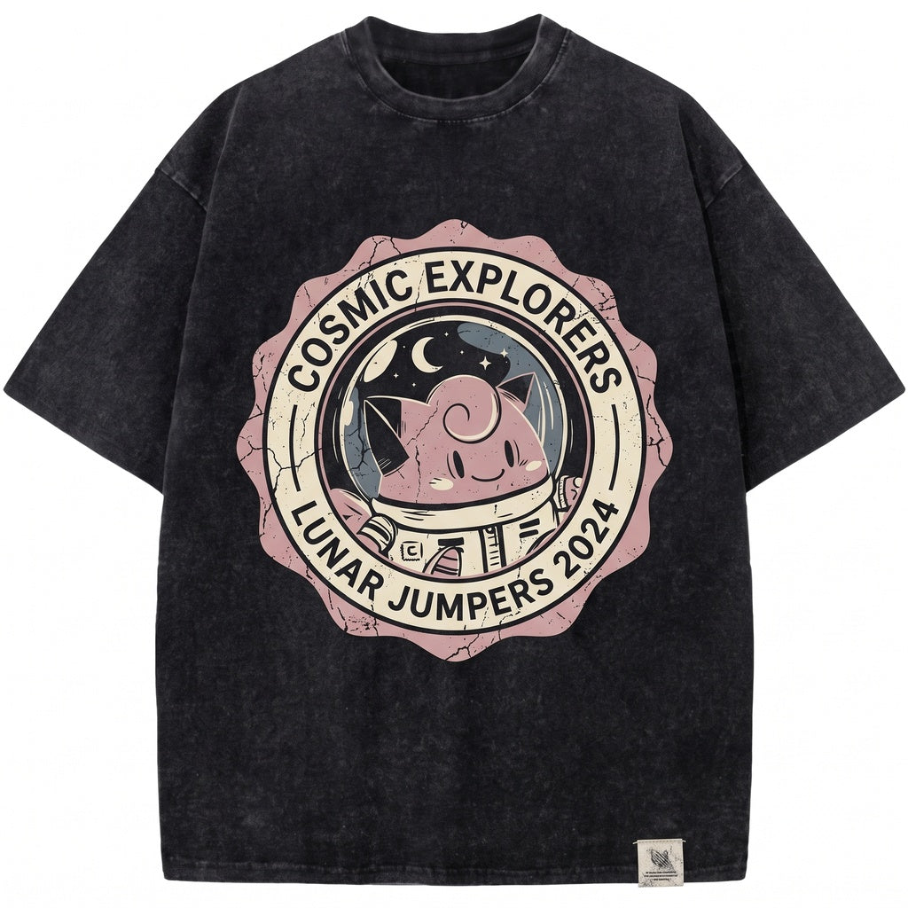Fairy Monster Space Astronaut Anime Graphic Cute Moon Stars Retro Oversized Streetwear Gamer Gift Vintage Wash Unisex TShirt