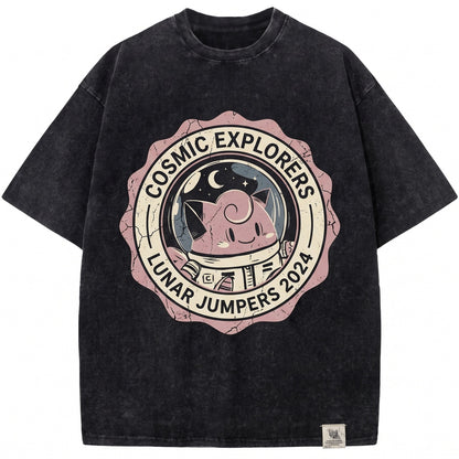Fairy Monster Space Astronaut Anime Graphic Cute Moon Stars Retro Oversized Streetwear Gamer Gift Vintage Wash Unisex TShirt