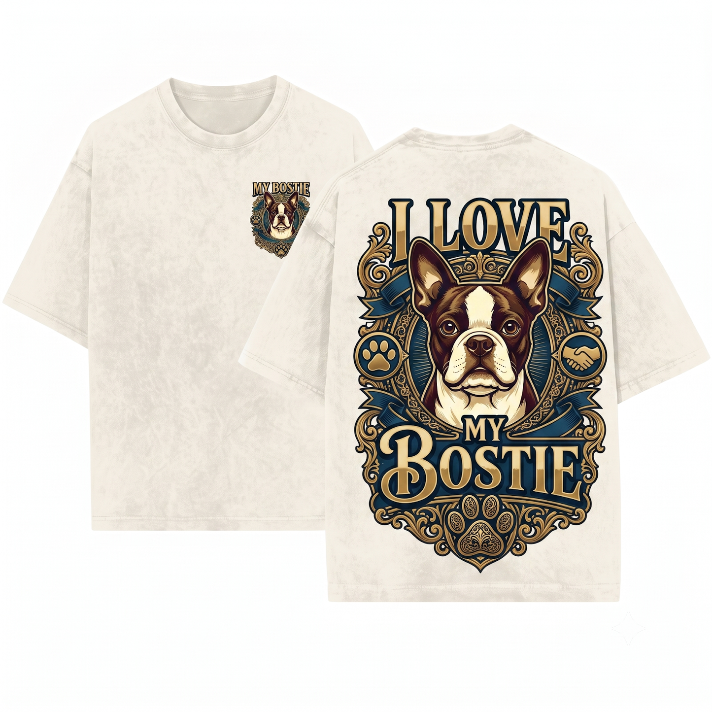 Boston Terrier Graphic Tee - Boston Mom Vintage Dog Dad Gift Unisex Heavyweight Garment-Dyed T-Shirt