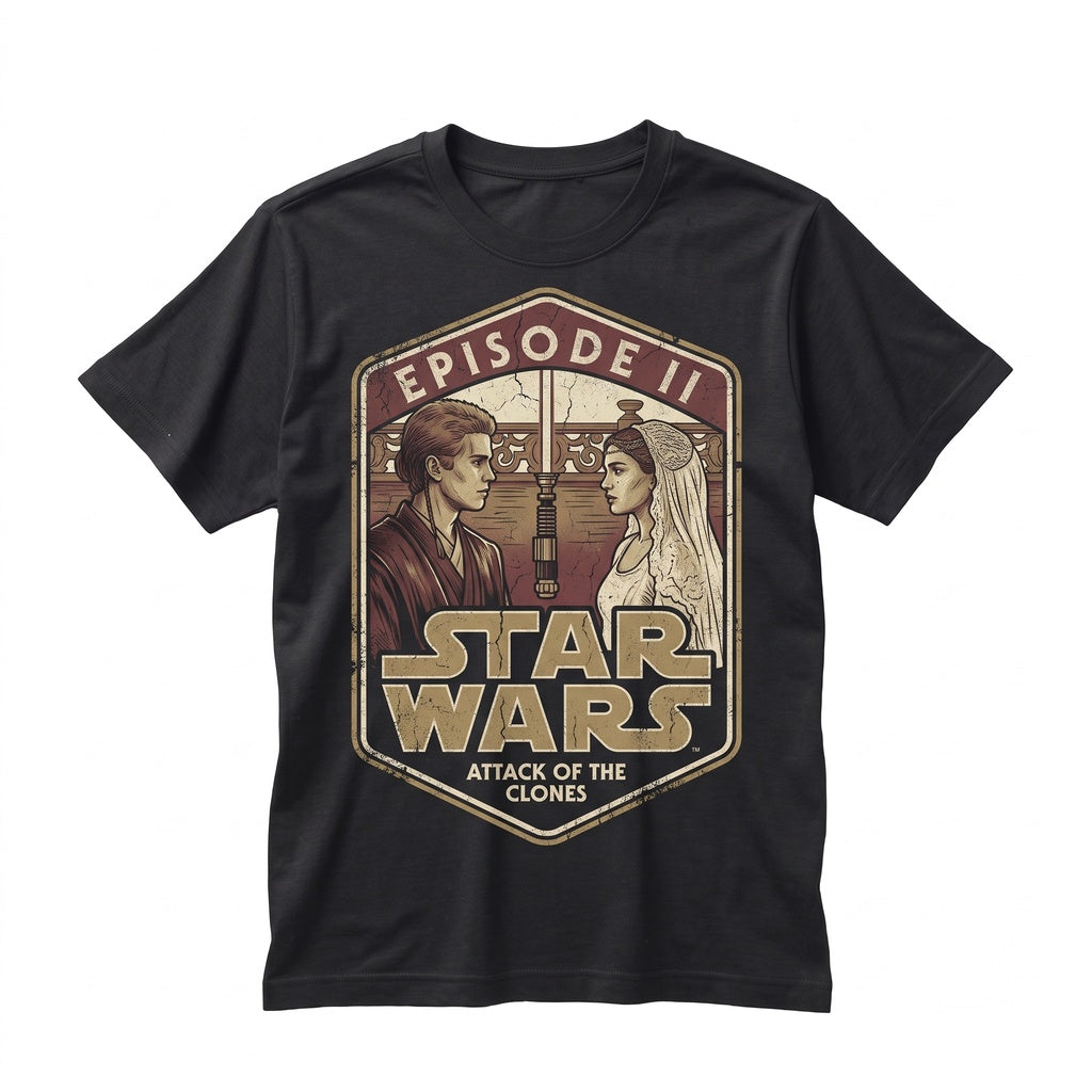 Oversized Anakin Skywalker Padme Amidala Attack of The Clones Vintage Sci-Fi Romance Graphic Apparel Unisex TShirt