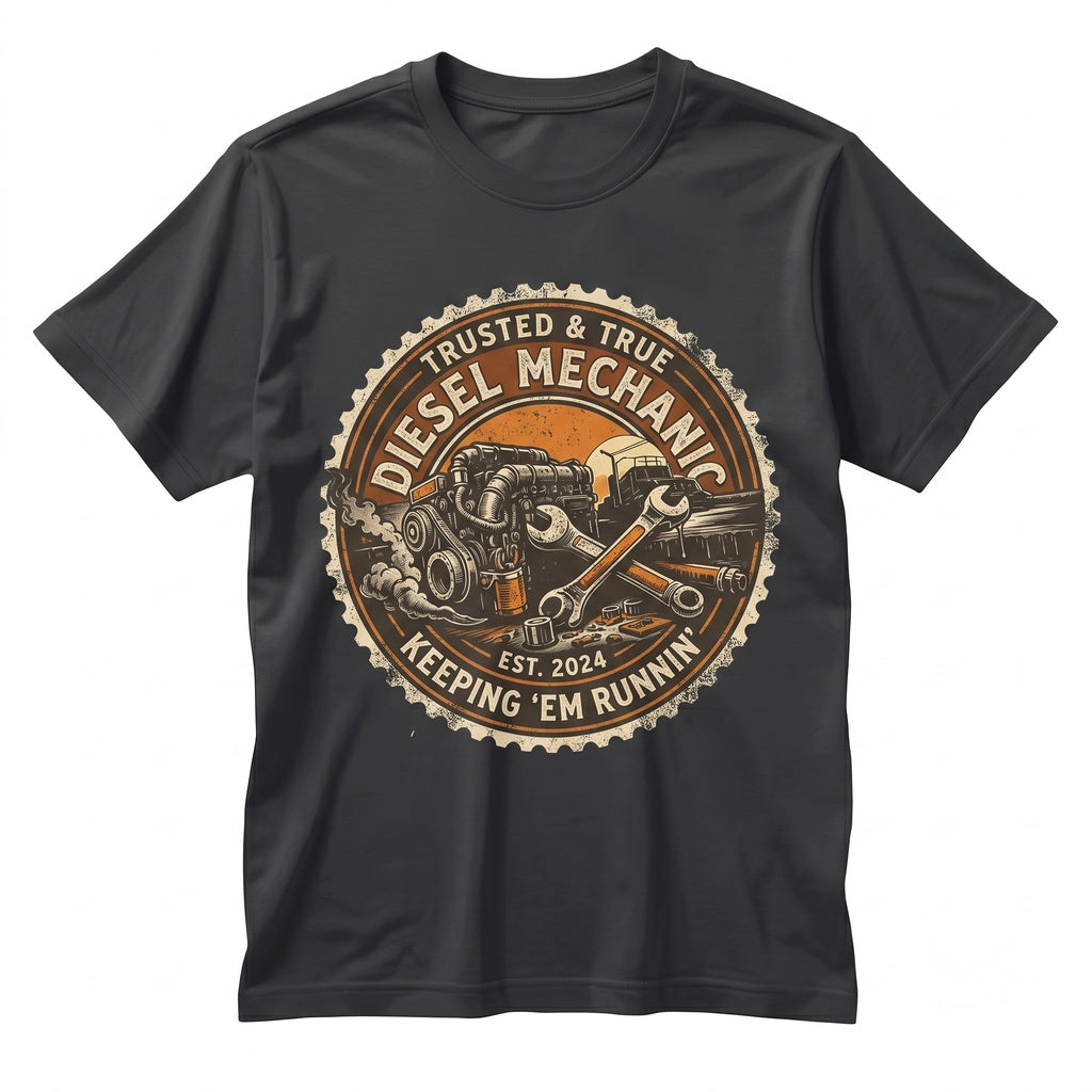 Trusted Diesel Mechanic Retro Engine Graphic Durable Cotton Workwear Unisex TShirt
