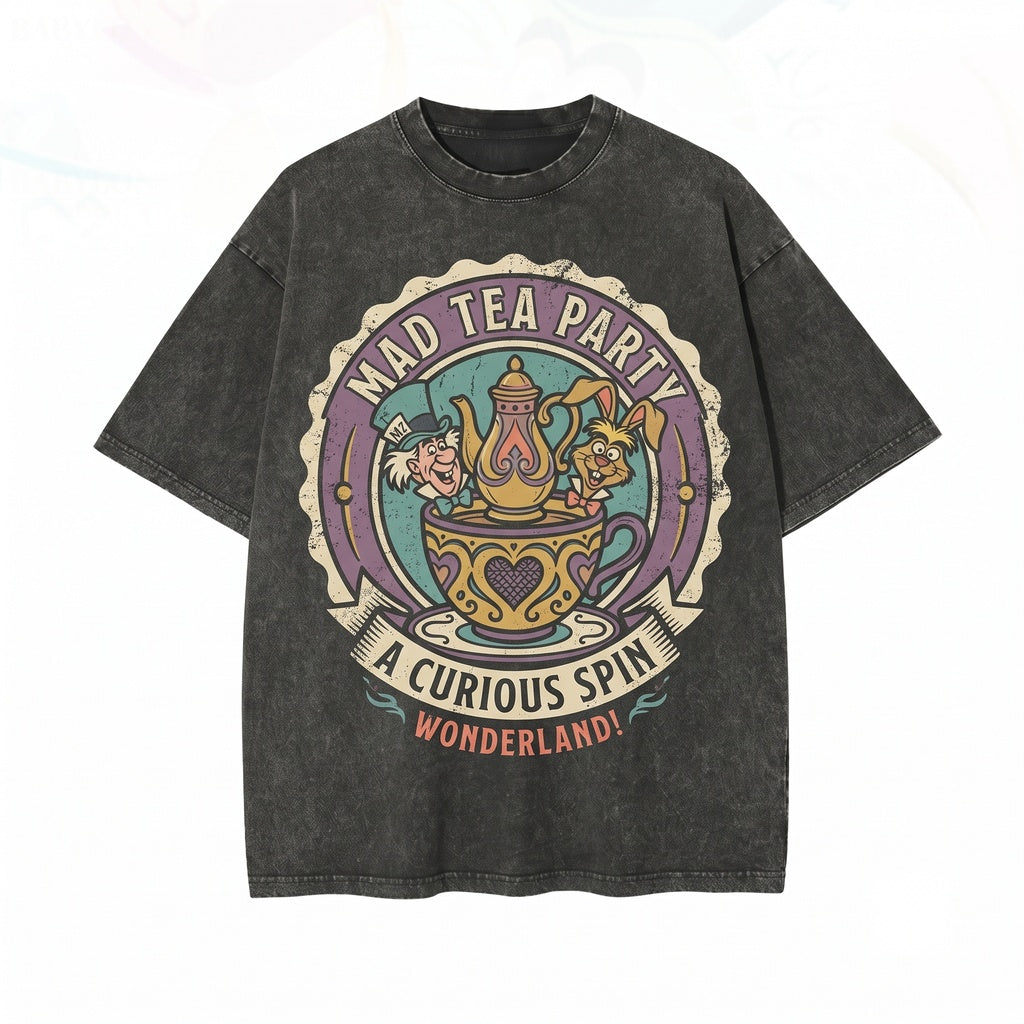 Oversized Alice in Wonderland Mad Hatter Tea Party Vacation Graphic Top, Vintage Fairy Tale Unisex TShirt