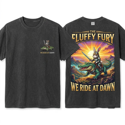 We Ride at Dawn Bunny Alligator Embroidered Funny Ren Faire Whimsical Animal Top Unisex Wash T-Shirt