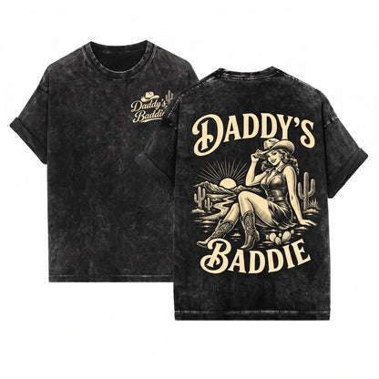 Daddys Got A Baddie Funny Vintage Cowgirl Western Graphic Country Rodeo Outfit Unisex Wash T-Shirt