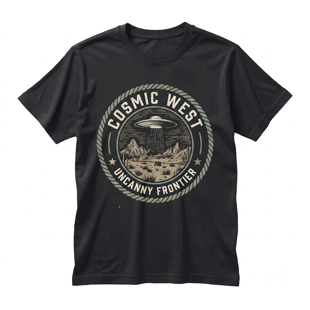 Retro Wild West UFO Graphic Desert Alien Sci-Fi Cowboy Cotton Unisex TShirt