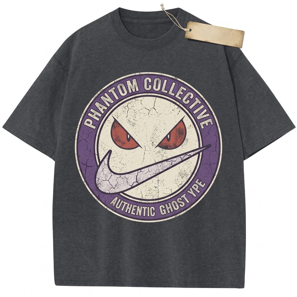 Gengar Face Vintage Wash Graphic Top, Retro Shadow Ghost Anime Streetwear, Oversized Gamer Gift Unisex TShirt