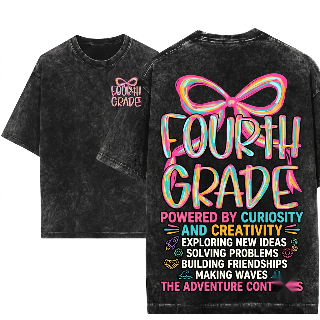 Pink Brushstroke Fourth Grade Coquette Back To School Girl Preppy 4th PNG Unisex Wash T-Shirt