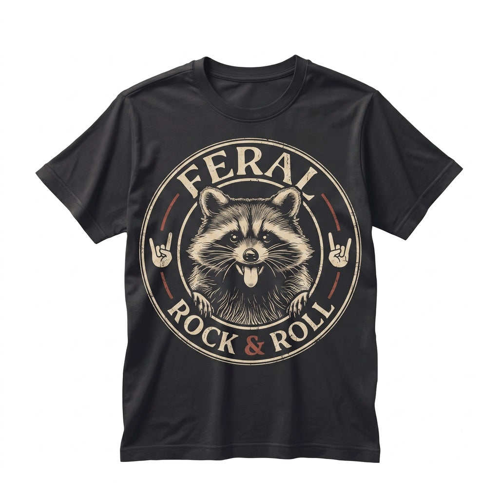 Feral Raccoon Rock and Roll Music Band Graphic Tongue Out Concert Unisex TShirt