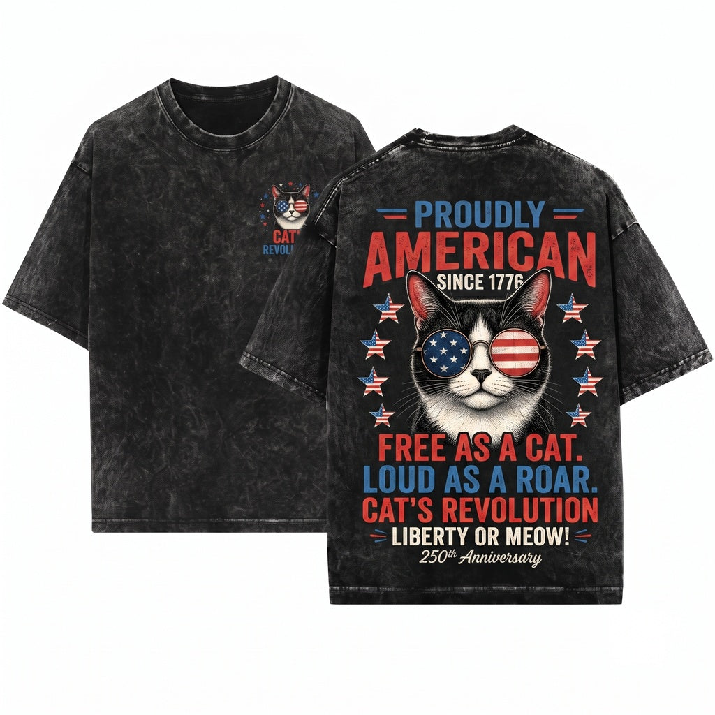 250th Anniversary America USA Flag Sunglasses Cat Patriotic July 4th Gift Unisex Wash T-Shirt