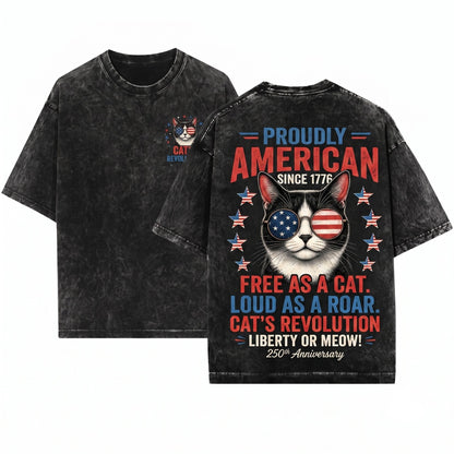 250th Anniversary America USA Flag Sunglasses Cat Patriotic July 4th Gift Unisex Wash T-Shirt