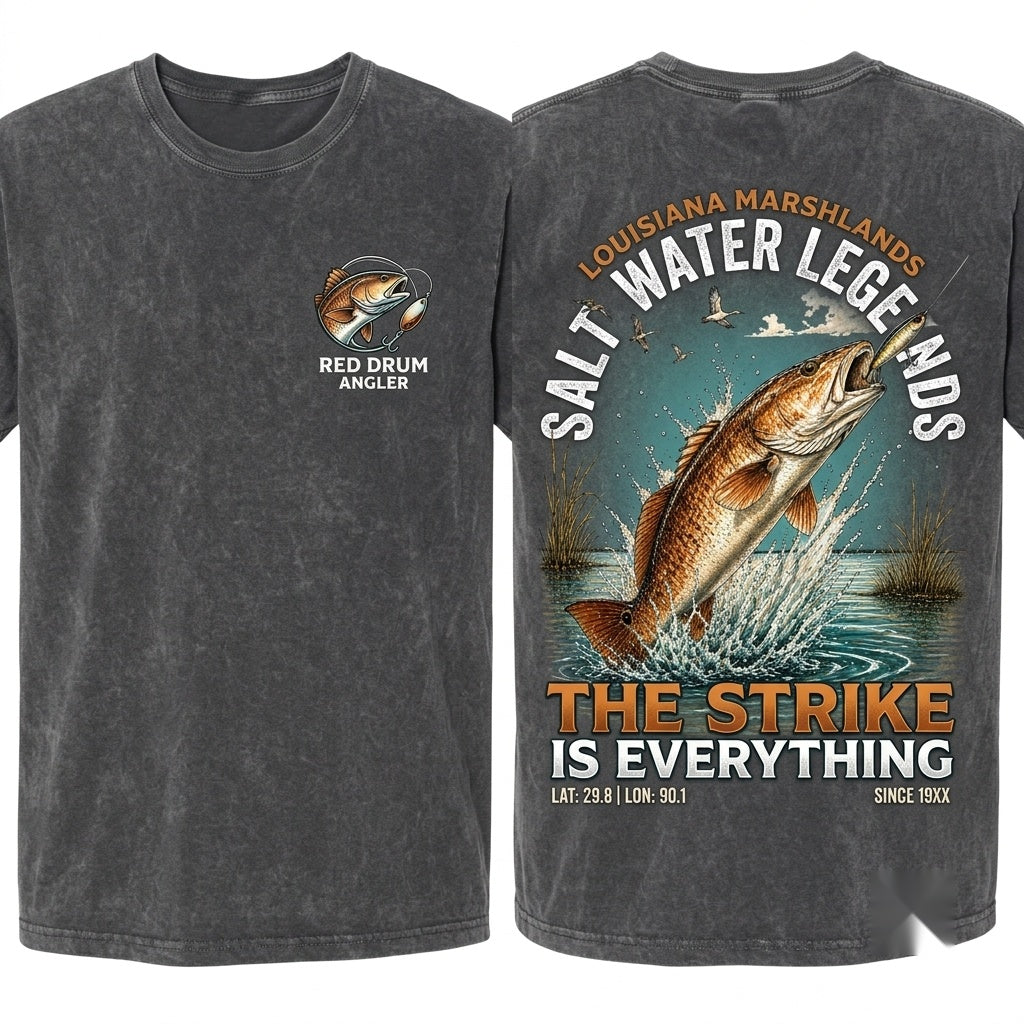Vintage 90s Retro Redfish Drum Saltwater Angler Graphic Nature Aesthetic Gift Unisex Wash T-Shirt