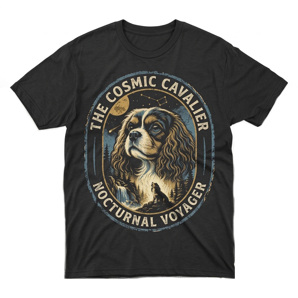 Cavalier King Charles Spaniel Howling at Full Moon Vintage 90s Retro Animal Graphic Funny Dog Unisex TShirt