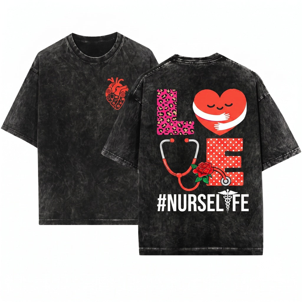 Cute Nurse RN LPN Medical Staff February Valentine Heart Love Mom Gift Unisex Wash T-Shirt