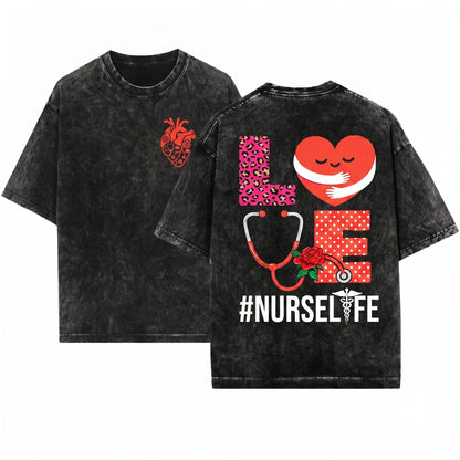 Cute Nurse RN LPN Medical Staff February Valentine Heart Love Mom Gift Unisex Wash T-Shirt