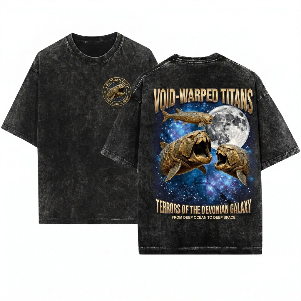 Three Dunkleosteus Ancient Fish Galaxy Prehistoric Sea Vintage Wash Retro Graphic Unisex T-Shirt