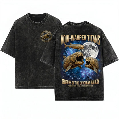 Three Dunkleosteus Ancient Fish Galaxy Prehistoric Sea Vintage Wash Retro Graphic Unisex T-Shirt