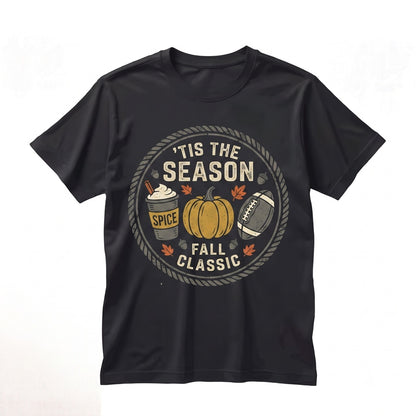 Tis The Season Fall Football Sports Pumpkin Patch Autumn Womens Halloween Graphic Coffee Apparel Unisex TShirt