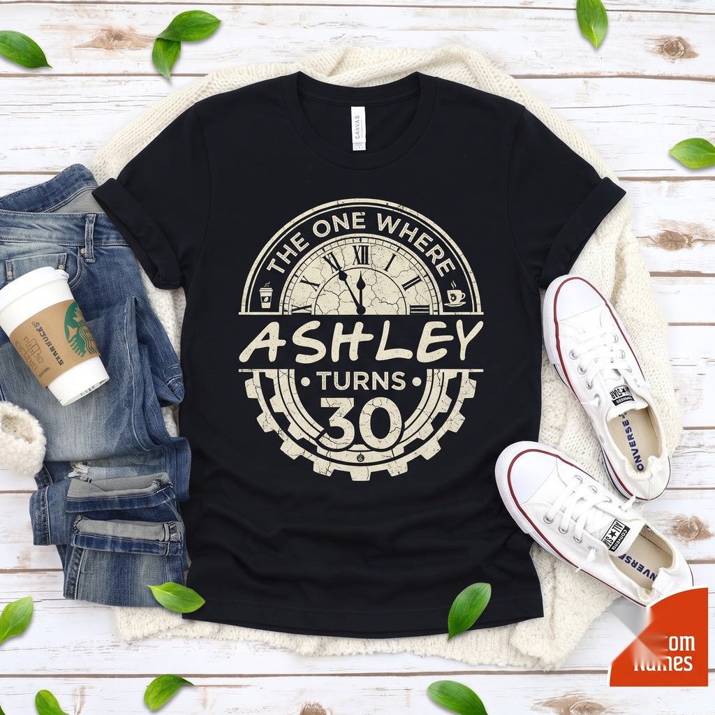 Personalized Friends Birthday Theme Custom Age Number Milestone Party Unisex TShirt