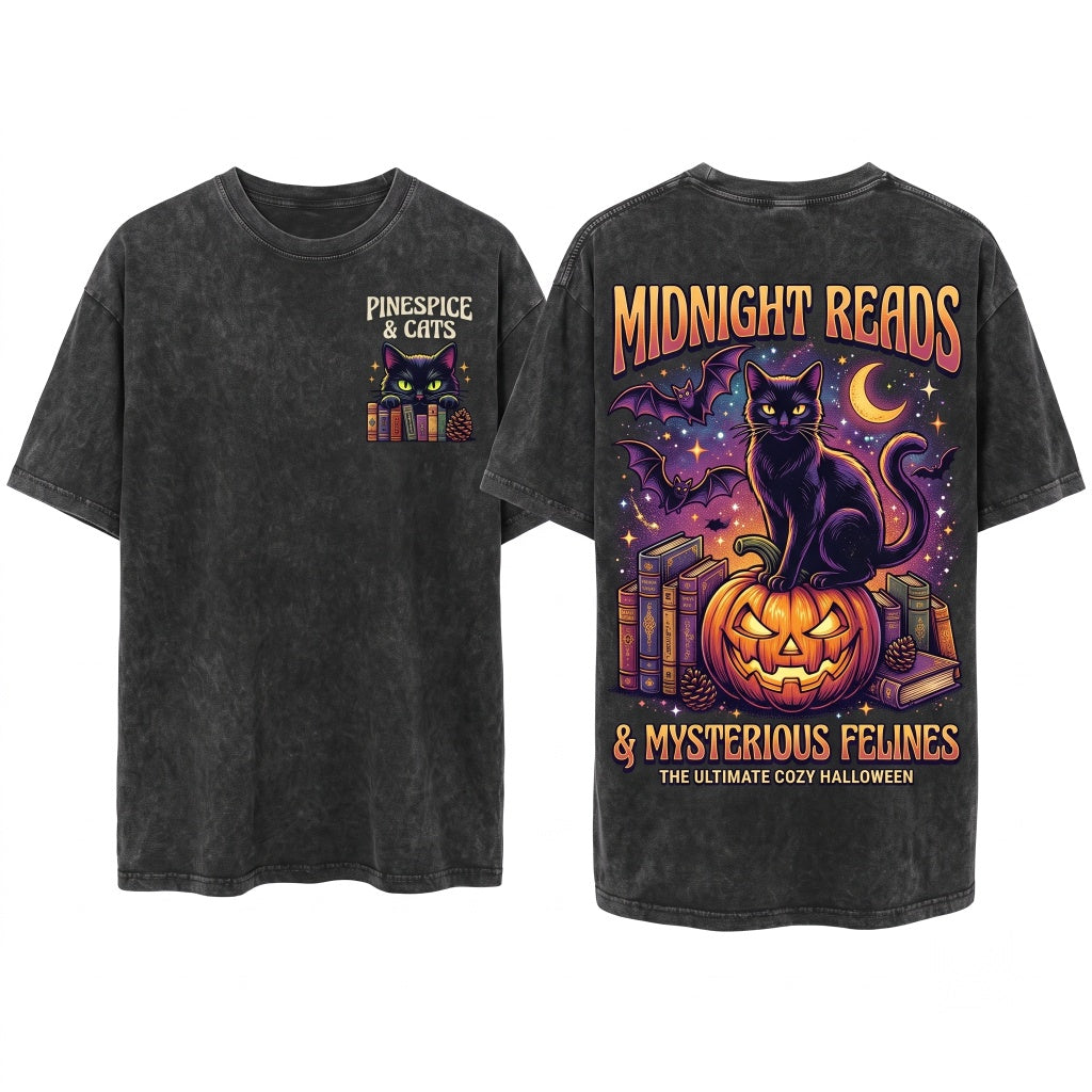 Black Cat Pumpkin Cute Spooky Embroidered 1717 Unisex Wash T-Shirt