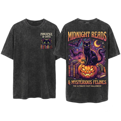 Black Cat Pumpkin Cute Spooky Embroidered 1717 Unisex Wash T-Shirt