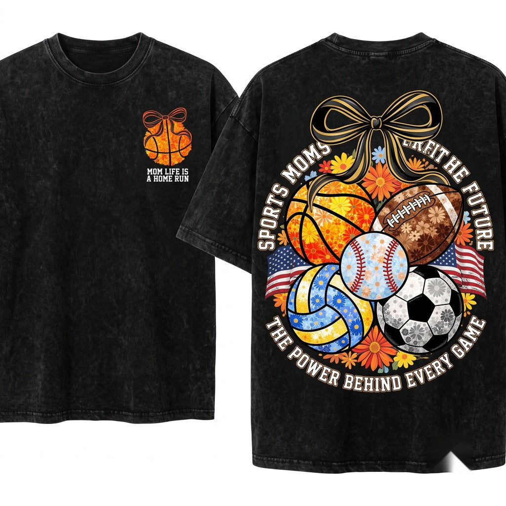 Coquette Floral Sports Ball Game Day Bow Graphic Unisex Wash T-Shirt