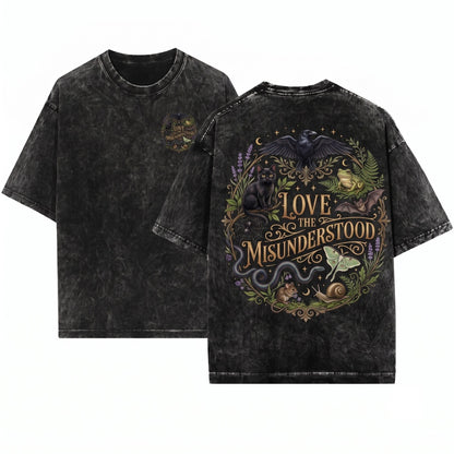 Love Misunderstood Bat Raven Cat Snake Frog Moth Unisex Wash T-Shirt