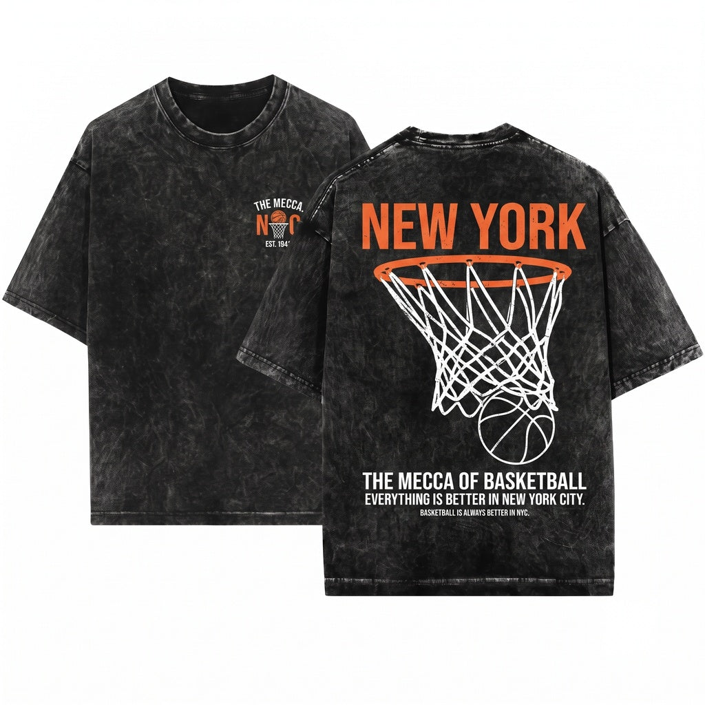 New York Hoops Double-Sided Graphic Unisex Wash T-Shirt