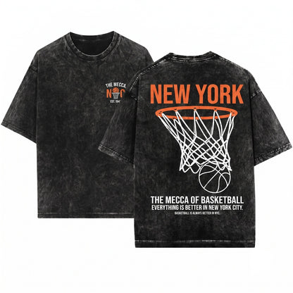 New York Hoops Double-Sided Graphic Unisex Wash T-Shirt