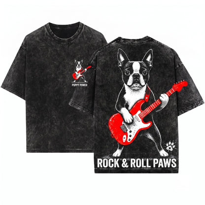 Boston Terrier Guitar Rocker Dog Music Lover Funny Gift Mom Dad Unisex Wash T-Shirt