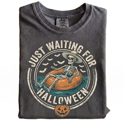 Skeleton Halloween Beach Spooky Summer Vacation Pumpkin Cocktail Drink Graphic Apparel Unisex TShirt