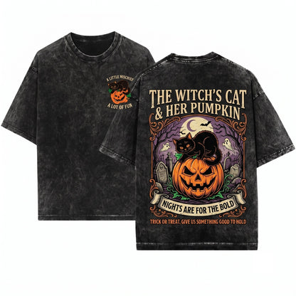 Vintage 90s Retro Spooky Halloween Black Cat Pumpkin Fall Season Crewneck Sweatshirt Unisex Wash T-Shirt