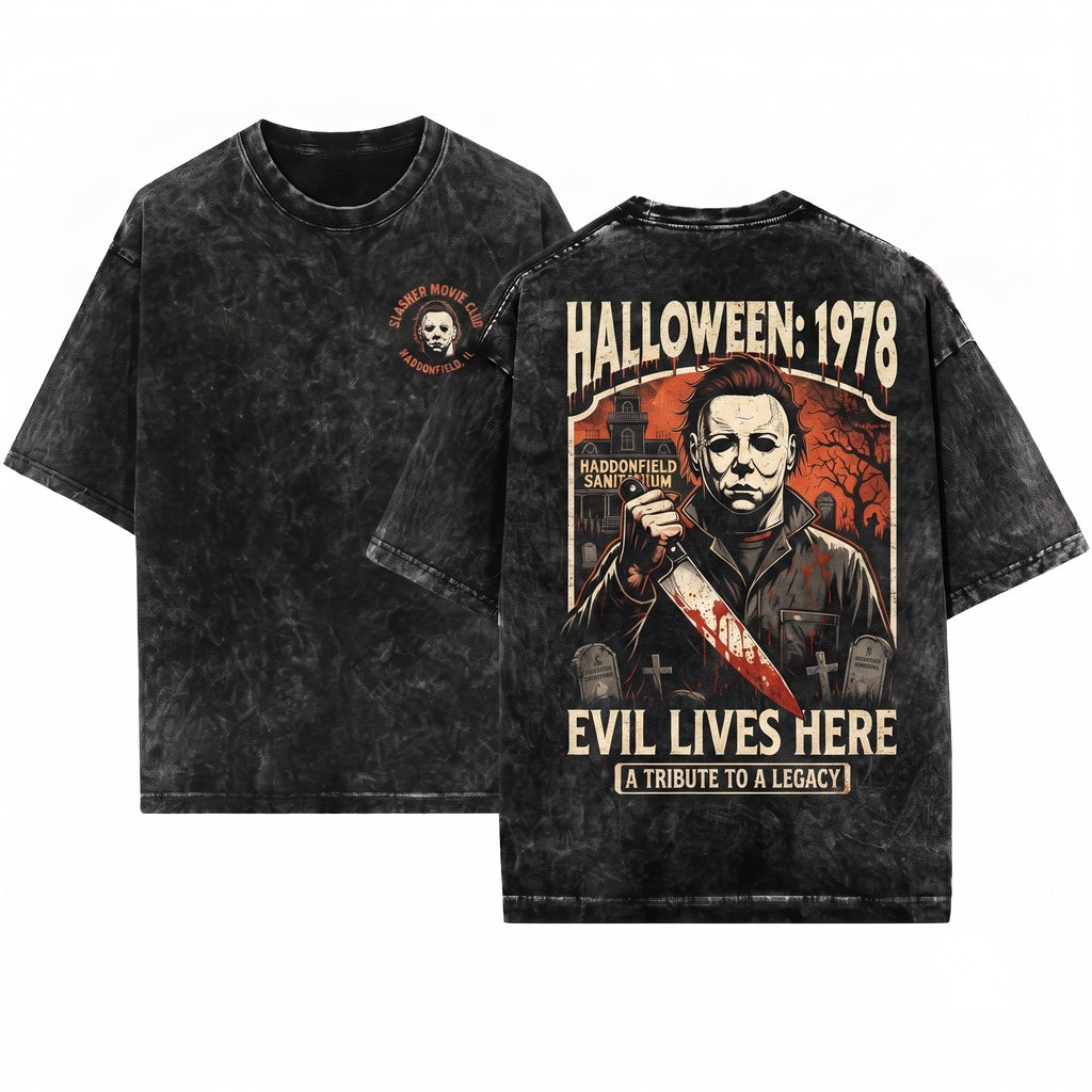 Vintage 1978 Haddonfield Pumpkin Horror Movie Crewneck Unisex Wash T-Shirt