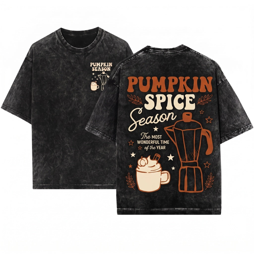 Pumpkin Spice Autumn Fall Coffee Weather Season Vibes Graphic Unisex Wash T-Shirt