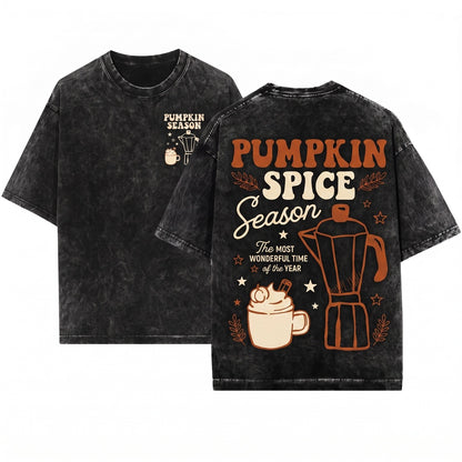 Pumpkin Spice Autumn Fall Coffee Weather Season Vibes Graphic Unisex Wash T-Shirt