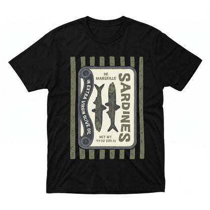 Retro Marseille Sardines Canned Fish Tin Graphic Coastal Beach Summer Top Unisex TShirt