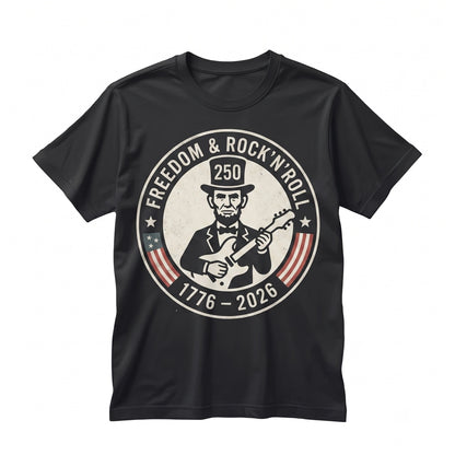 USA 250th Anniversary 1776-2026 Abraham Lincoln Playing Guitar Patriotic Graphic Vintage Unisex TShirt