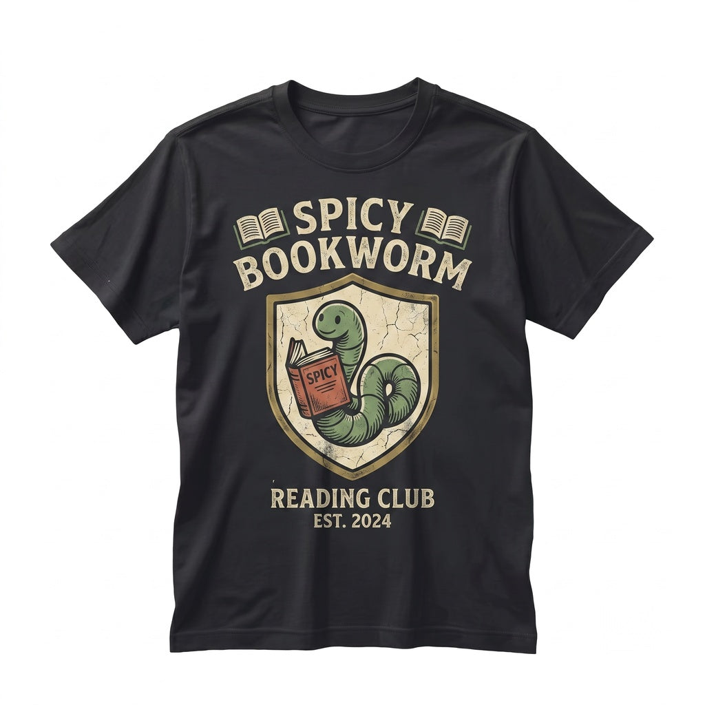 Spicy Bookworm Embroidered Romance Reader Aesthetic, Funny Cozy Book Lover Gift, Heavyweight Cotton Graphic Unisex TShirt