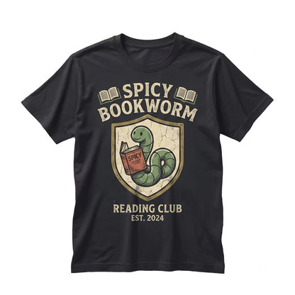 Spicy Bookworm Embroidered Romance Reader Aesthetic, Funny Cozy Book Lover Gift, Heavyweight Cotton Graphic Unisex TShirt
