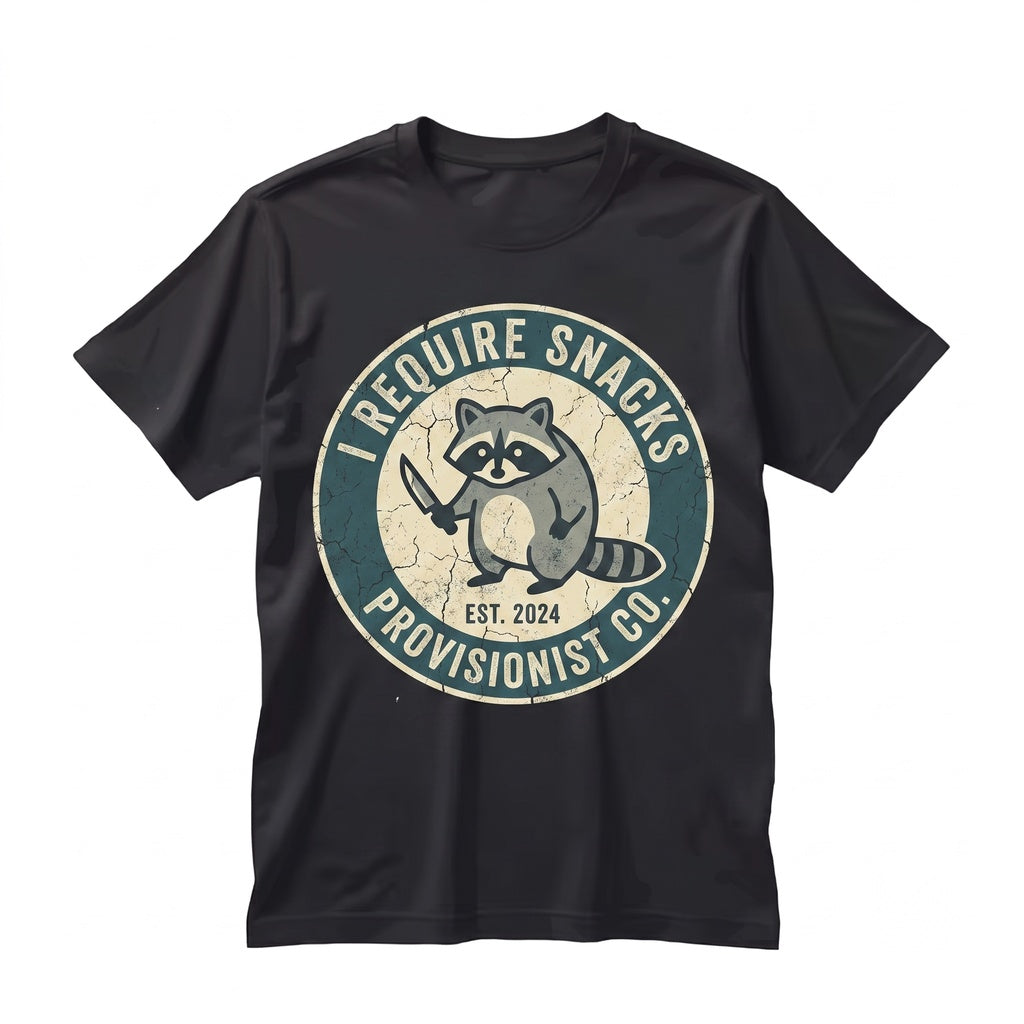 I Require Snacks Funny Raccoon Embroidered Chaotic Cute Meme Animal Gift Unisex TShirt