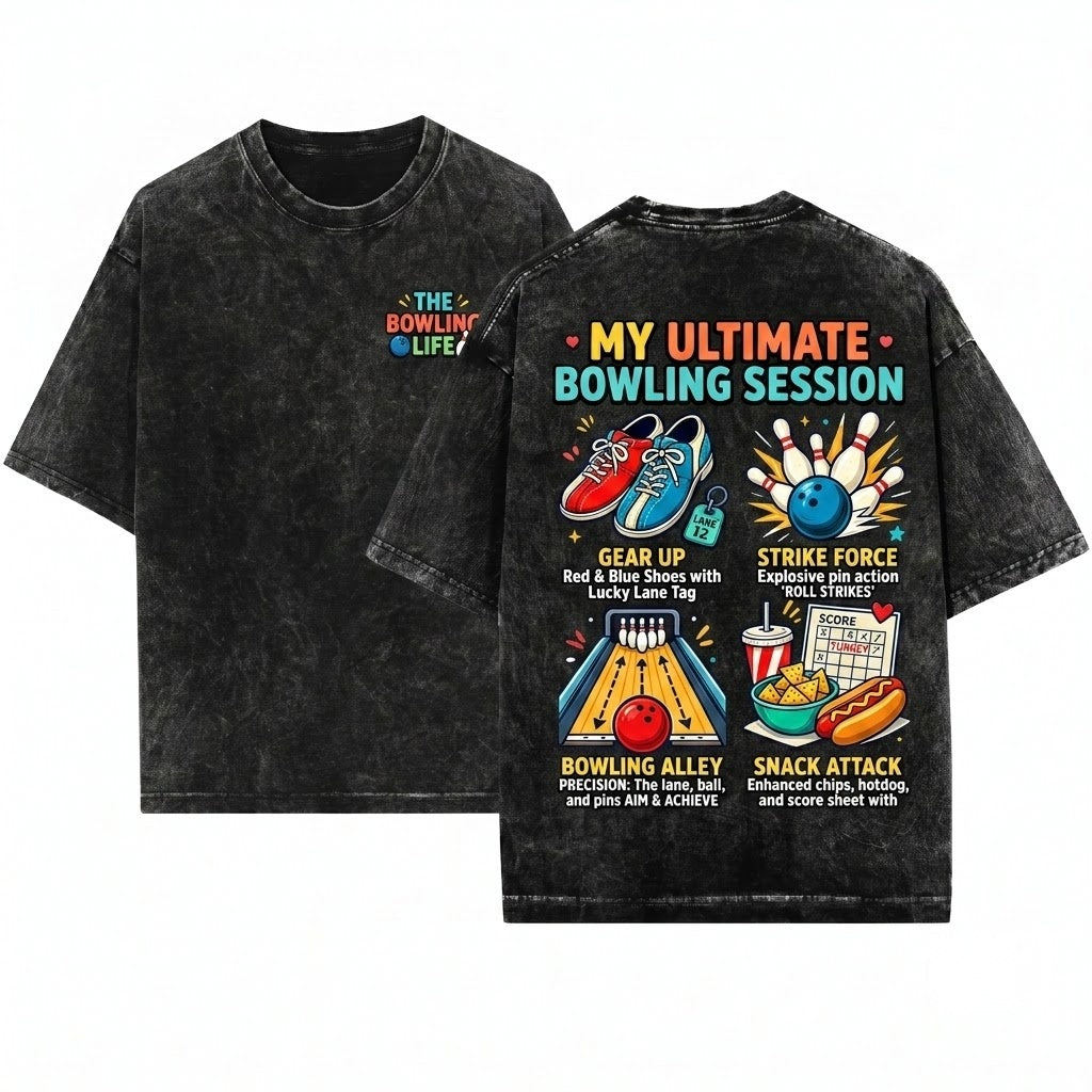 Funny Retro Bowling Humor - Colorful Strike Graphics Cotton Adult S-XL Unisex Wash T-Shirt