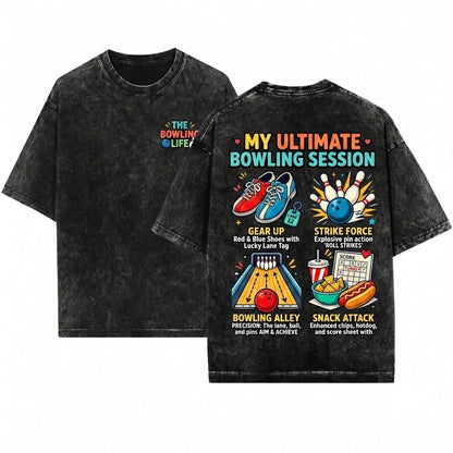 Funny Retro Bowling Humor - Colorful Strike Graphics Cotton Adult S-XL Unisex Wash T-Shirt